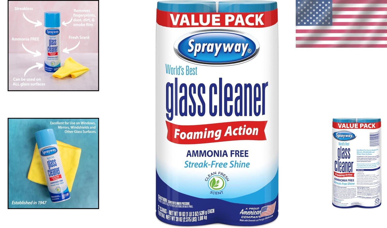 19oz Ammonia-Free Foaming Glass Cleaner, Streakless & Fresh Scent – 2 Pack