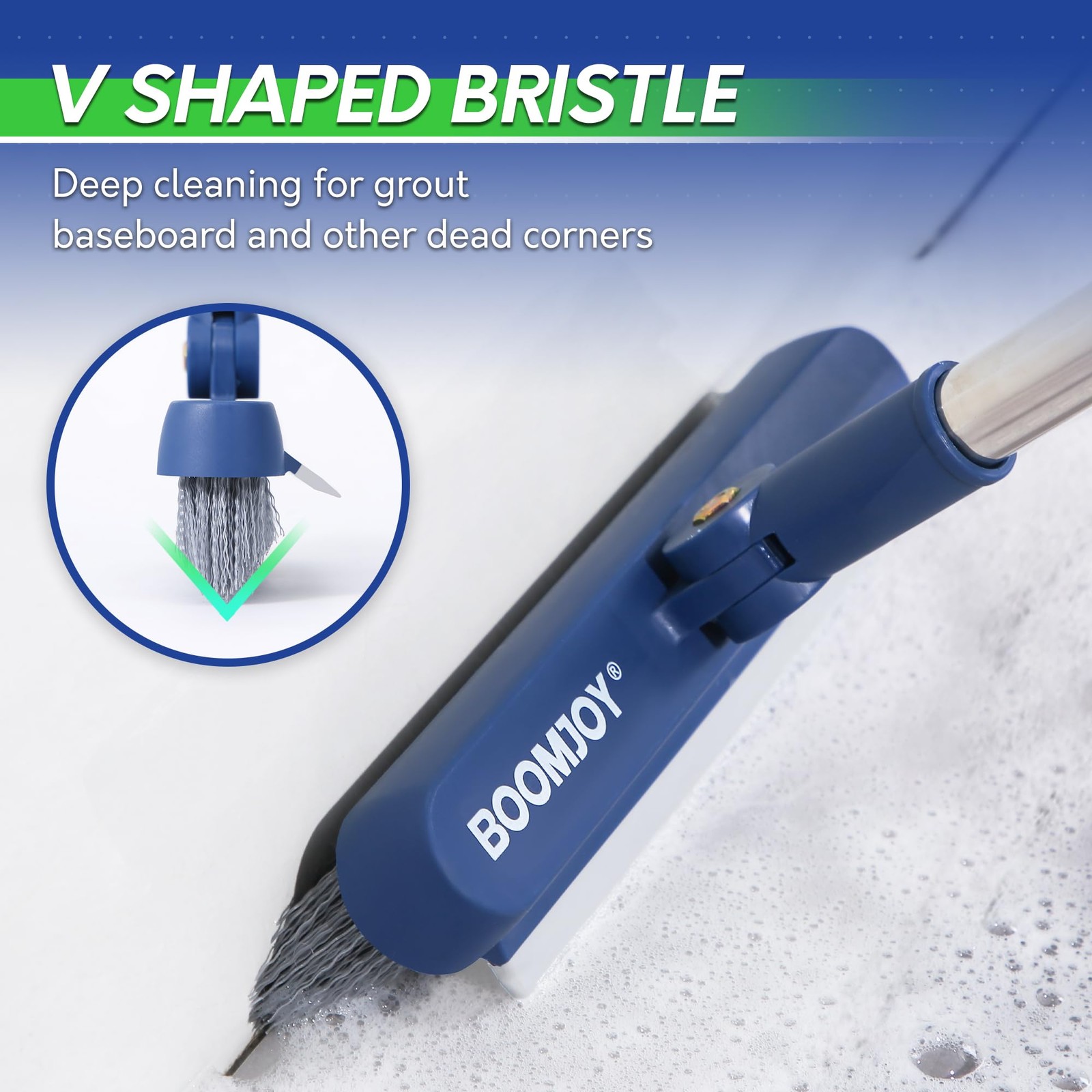 Heavy Duty Grout Brush, Stiff Bristles, Long Reach, Bathroom Kitchen Tile, Blue