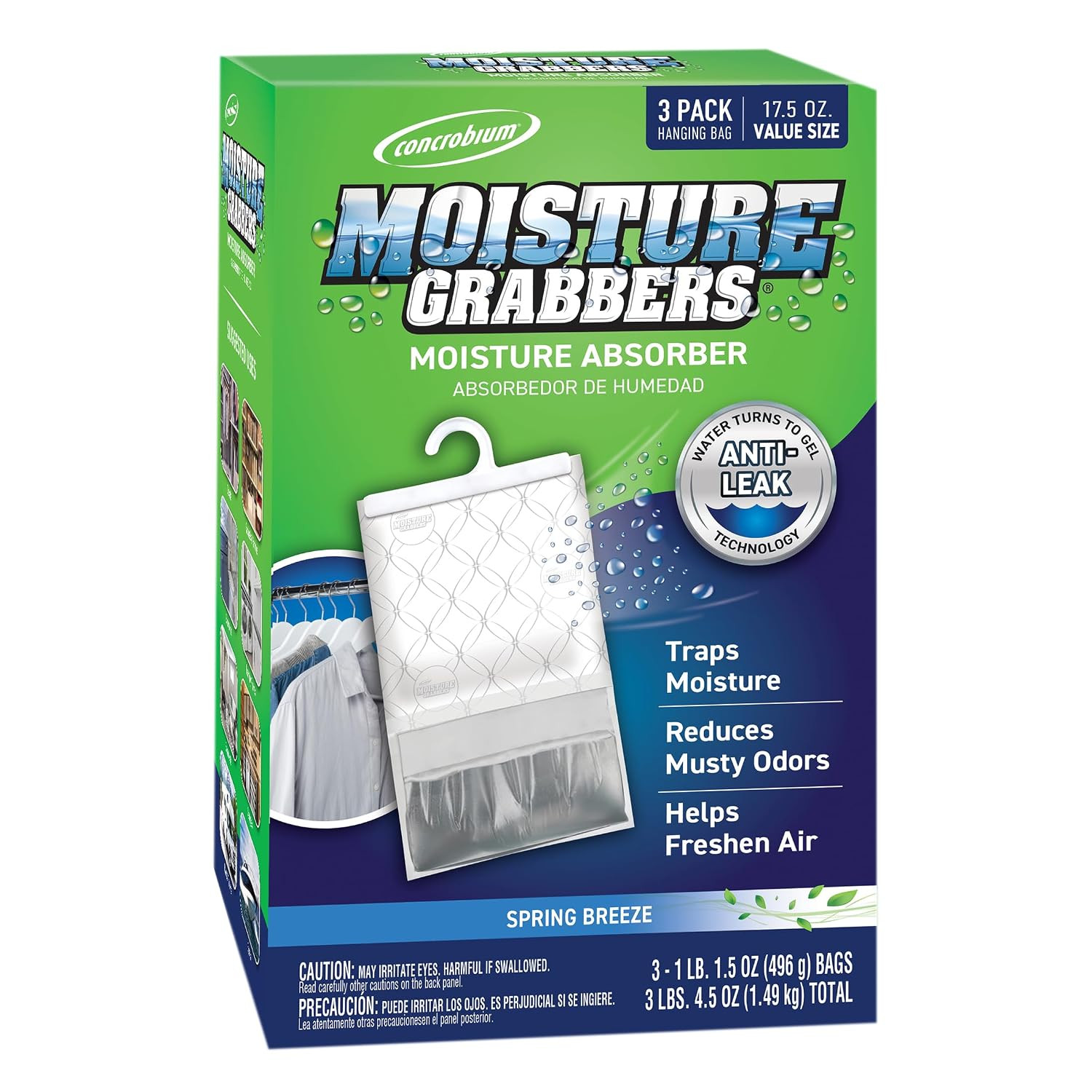 Moisture Grabbers, 3-Pack 17.5 Oz Bags (Spring Breeze) — Powerful Moisture Absor