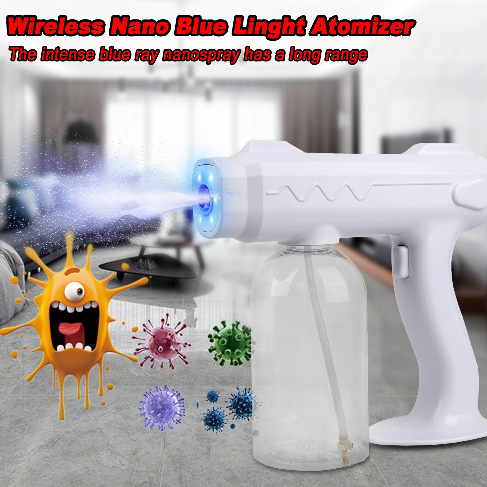 2 PCS Nano Blue Light Wireless Charging 800ml Atomizer – White for disinfection