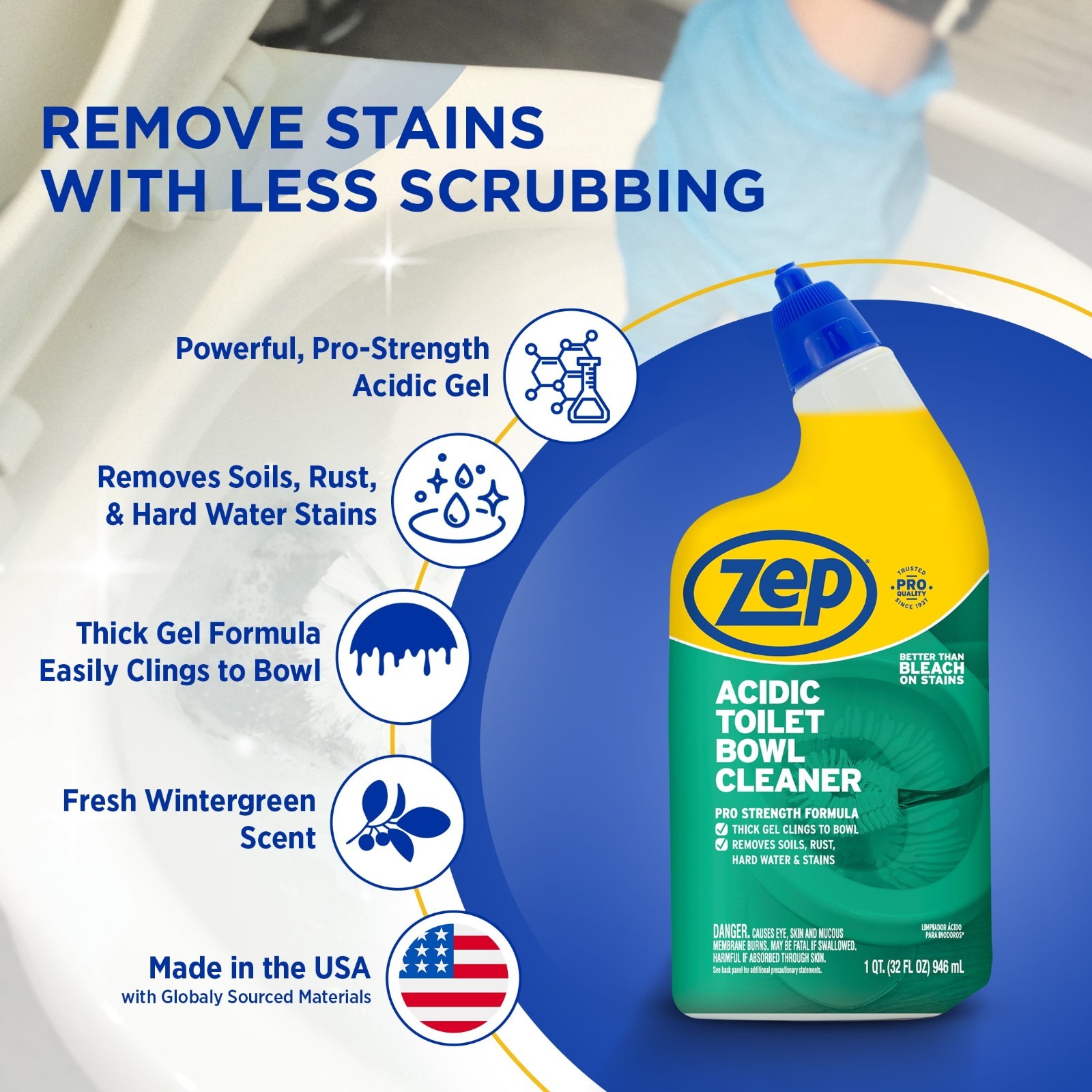 (5 Pack) Zep Pro Strength Toilet Bowl Cleaner Winter Green 32 fl oz Bottles