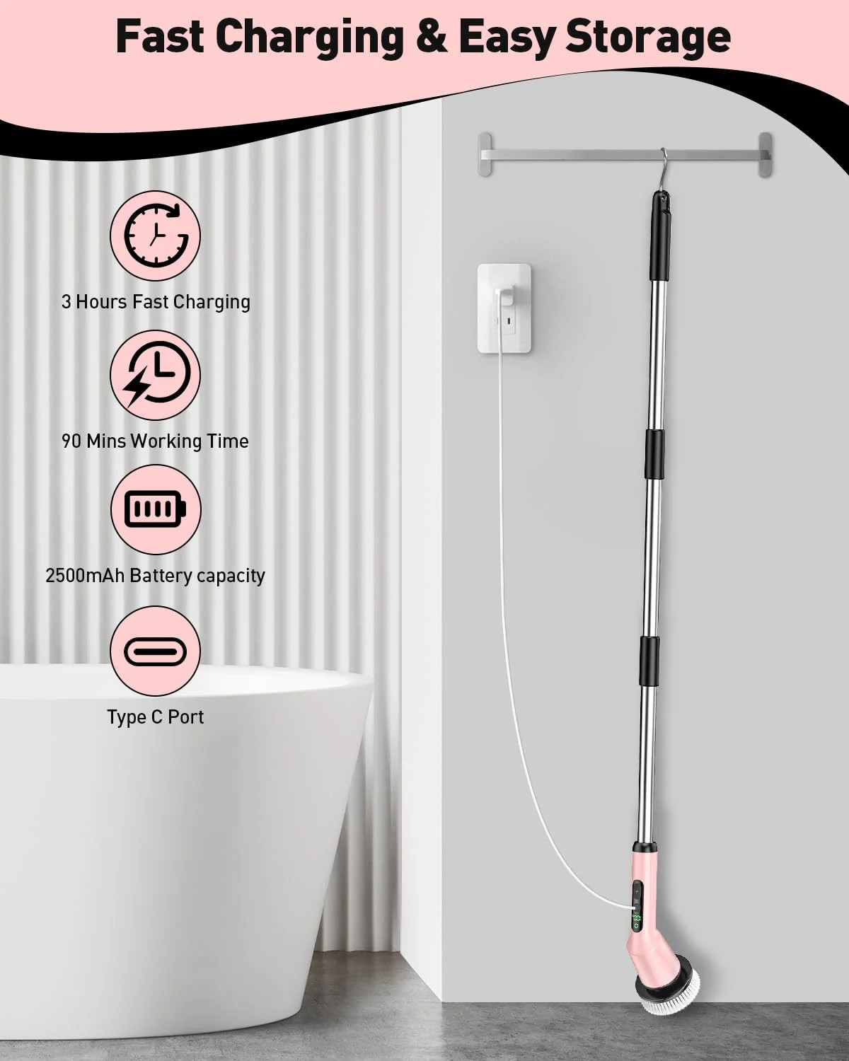 Electric Spin Scrubber for Cleaning Bathroom, Shower Scrubber Cordless Cleaning