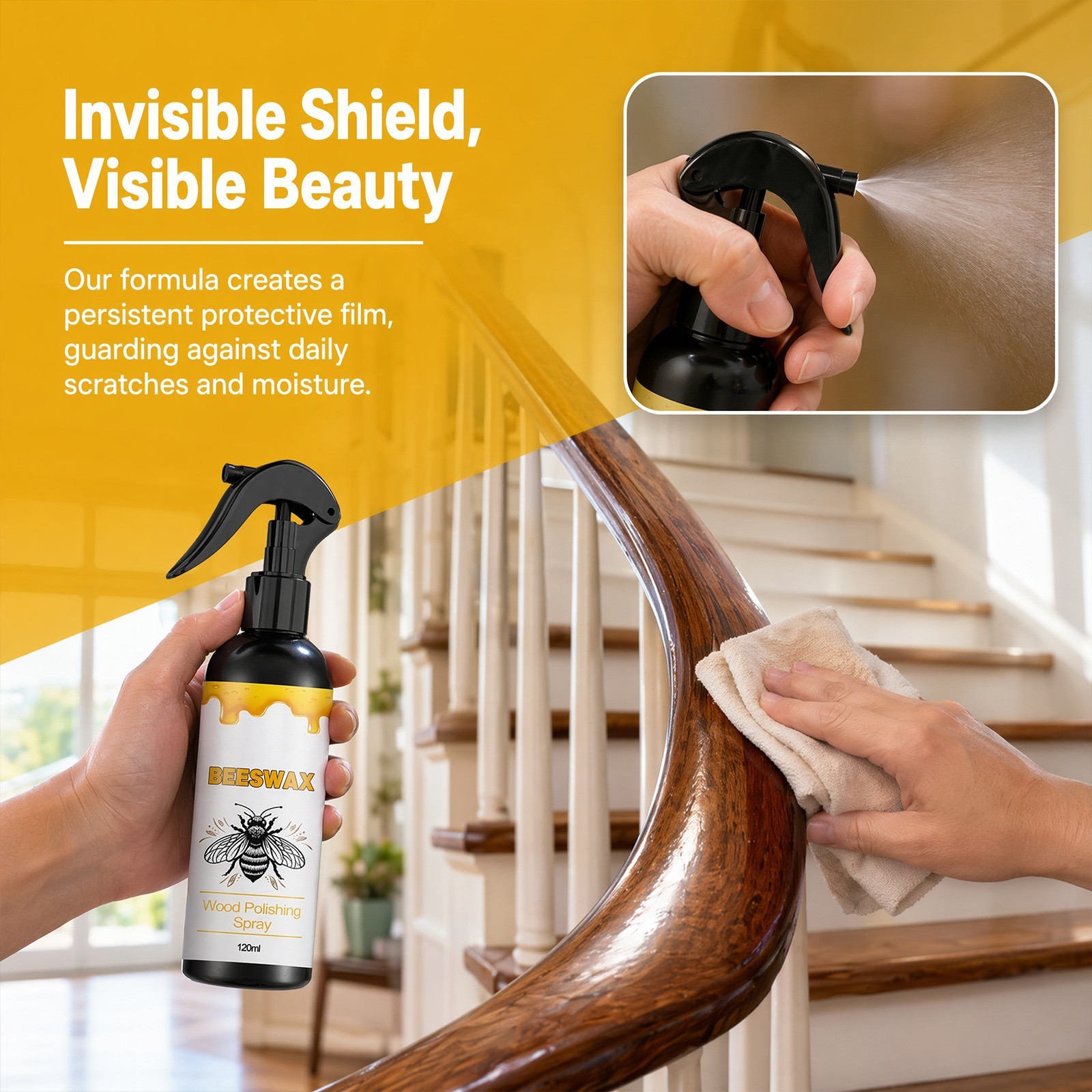 Natural Beeswax Wood Polish Spray – Furniture Floor Restorer & Cleaner