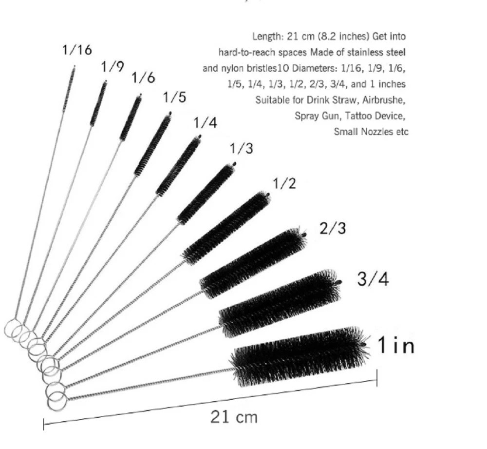 10-Pack Nylon Straw Cleaning Brushes–Stainless Steel Wire Drink Pipe Cleaner Kit