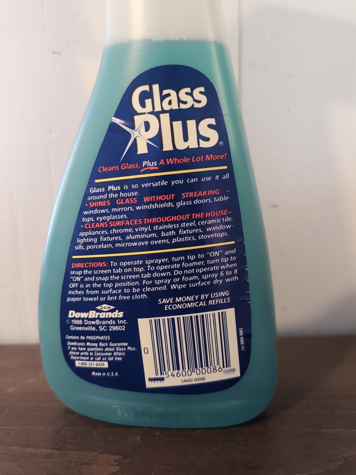 Vtg Glass Plus Glass Cleaner 22oz, 1988. Dow Brands