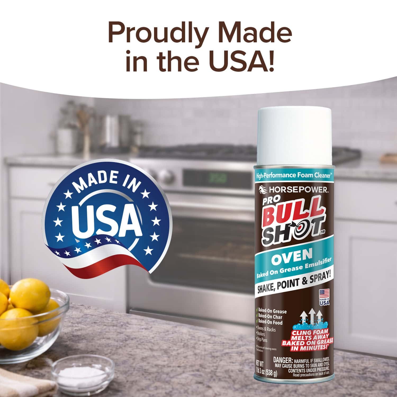 Bull Shot Oven Cleaner, Professional Strength Foam Melts Away Baked-On Grease