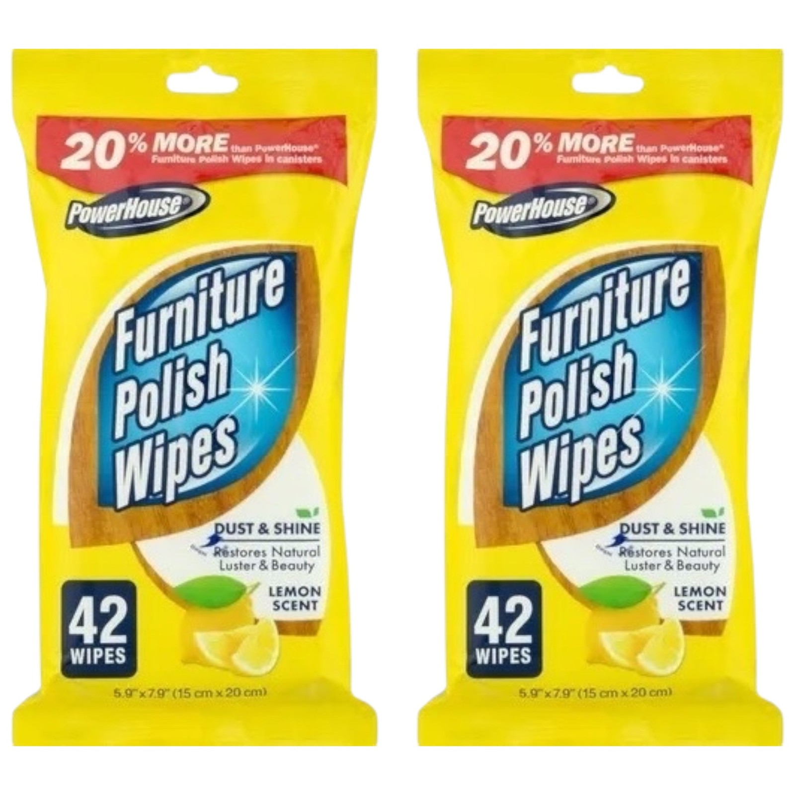PowerHouse Furniture Polish Wipes (Lemon Scent), 42 Wipes (Pack of 2)