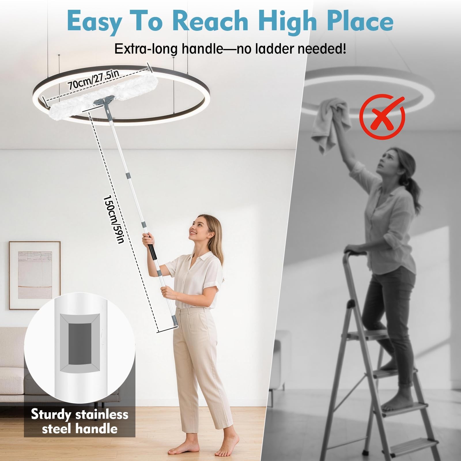 Microfiber Ceiling Fan Cleaner Duster with Extension Pole 59″