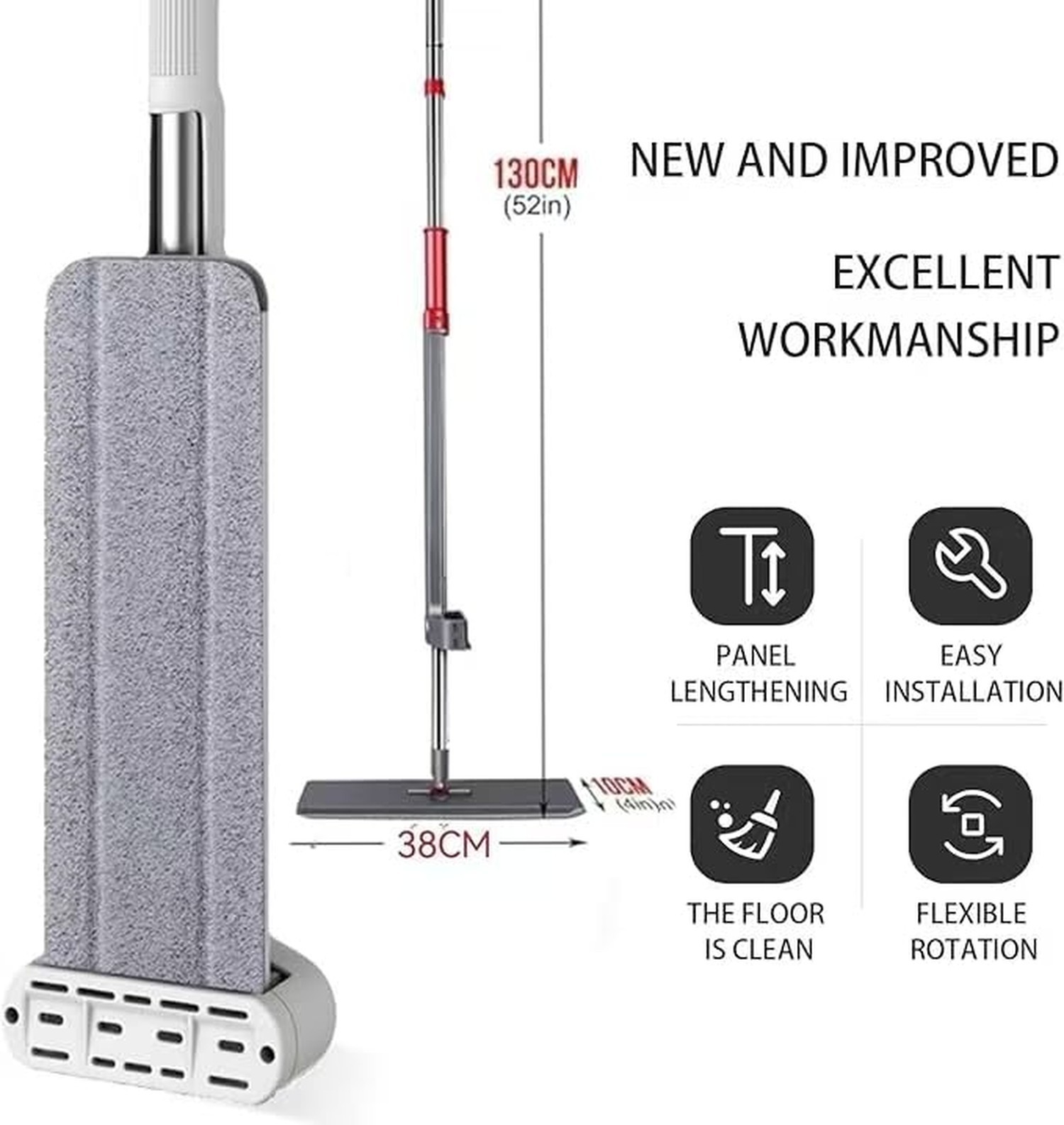 Wet Dry Flat Microfiber Mop for Hardwood Floors, 6 Washable Pads Included, 36…