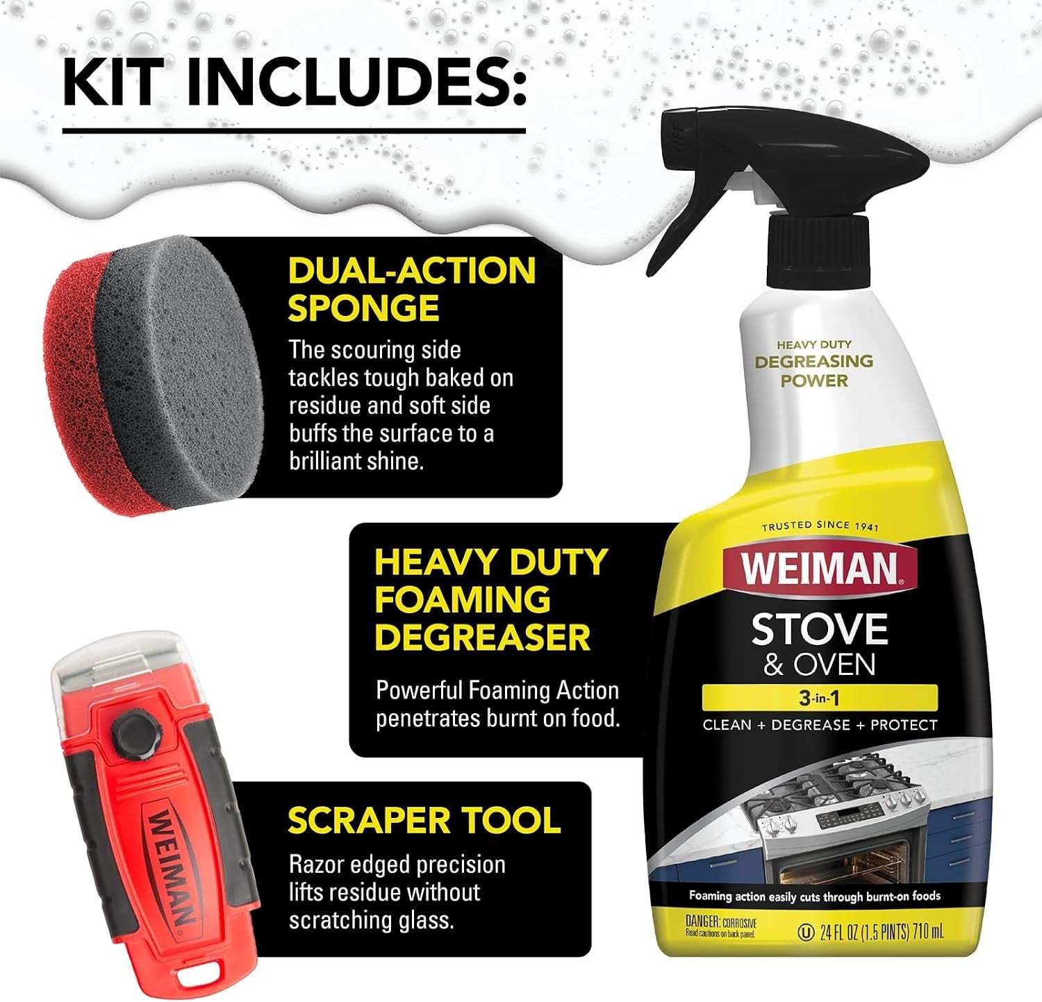 Heavy Duty Stove and Oven Cleaner 3 Piece Total Clean Kit, For Baked on Greas…