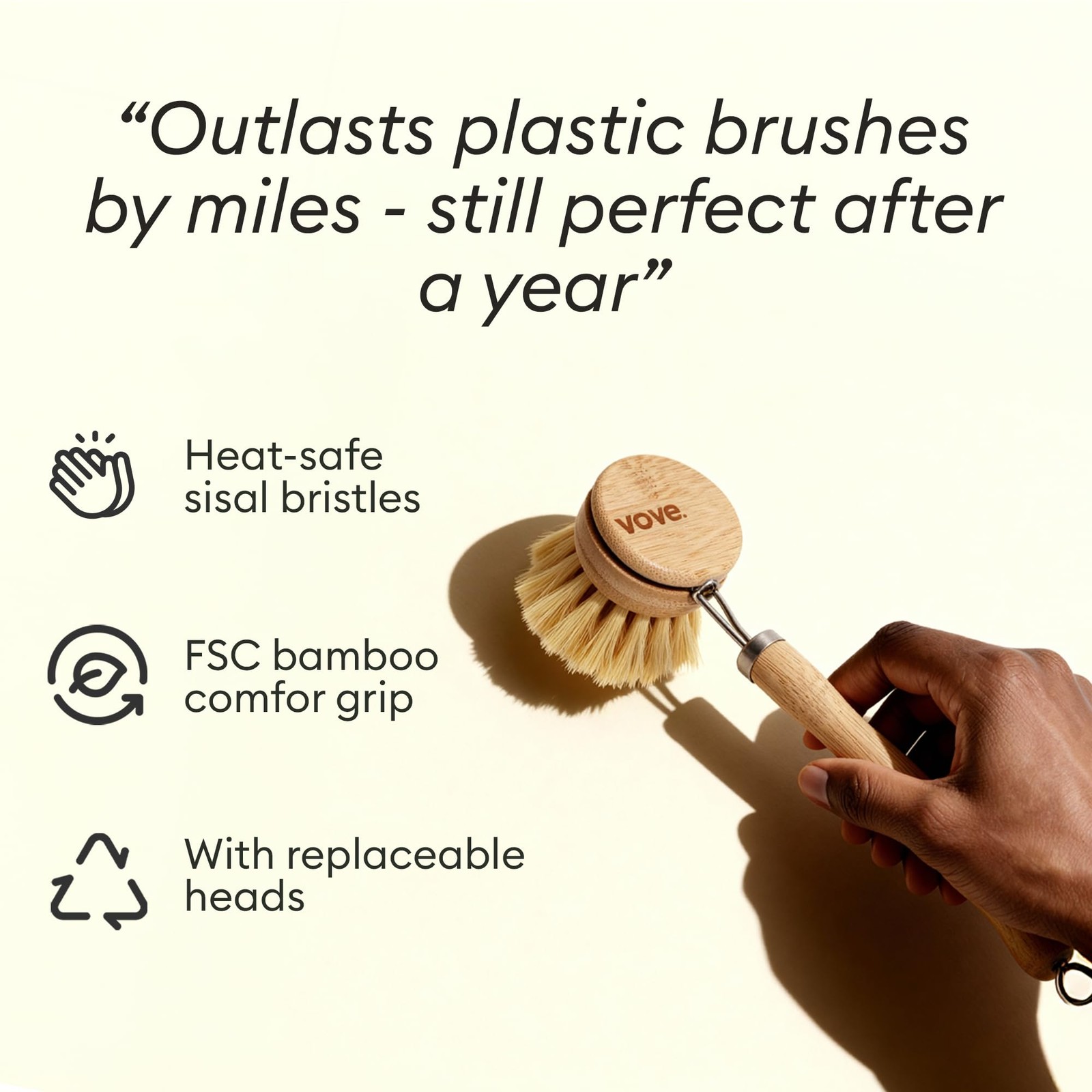 Bamboo Dish Brush, FSC-Certified – Includes 3 Replacement Heads – Natural Fib…