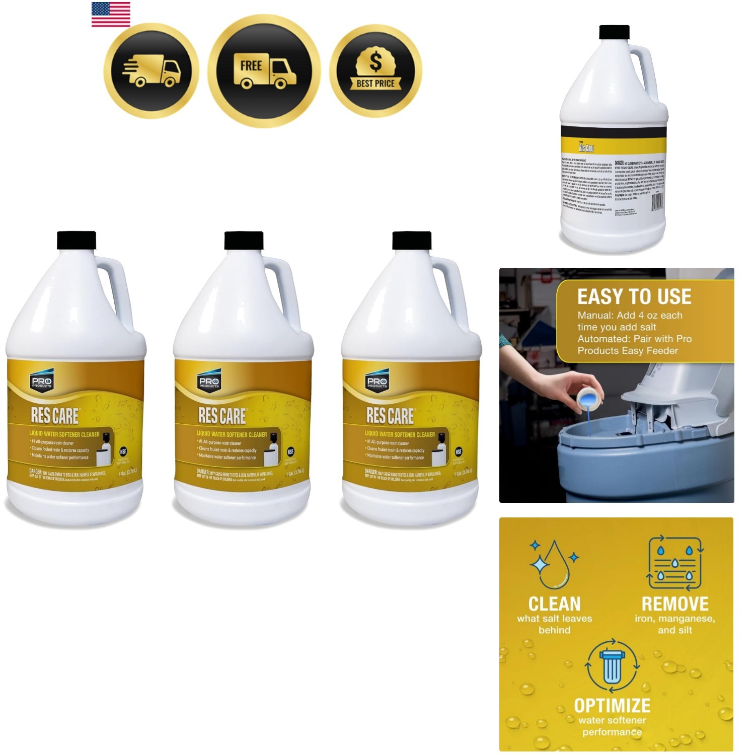 ResCare All-Purpose Water Softener Cleaner Liquid Refill, 1 Gallon, Pack of 3