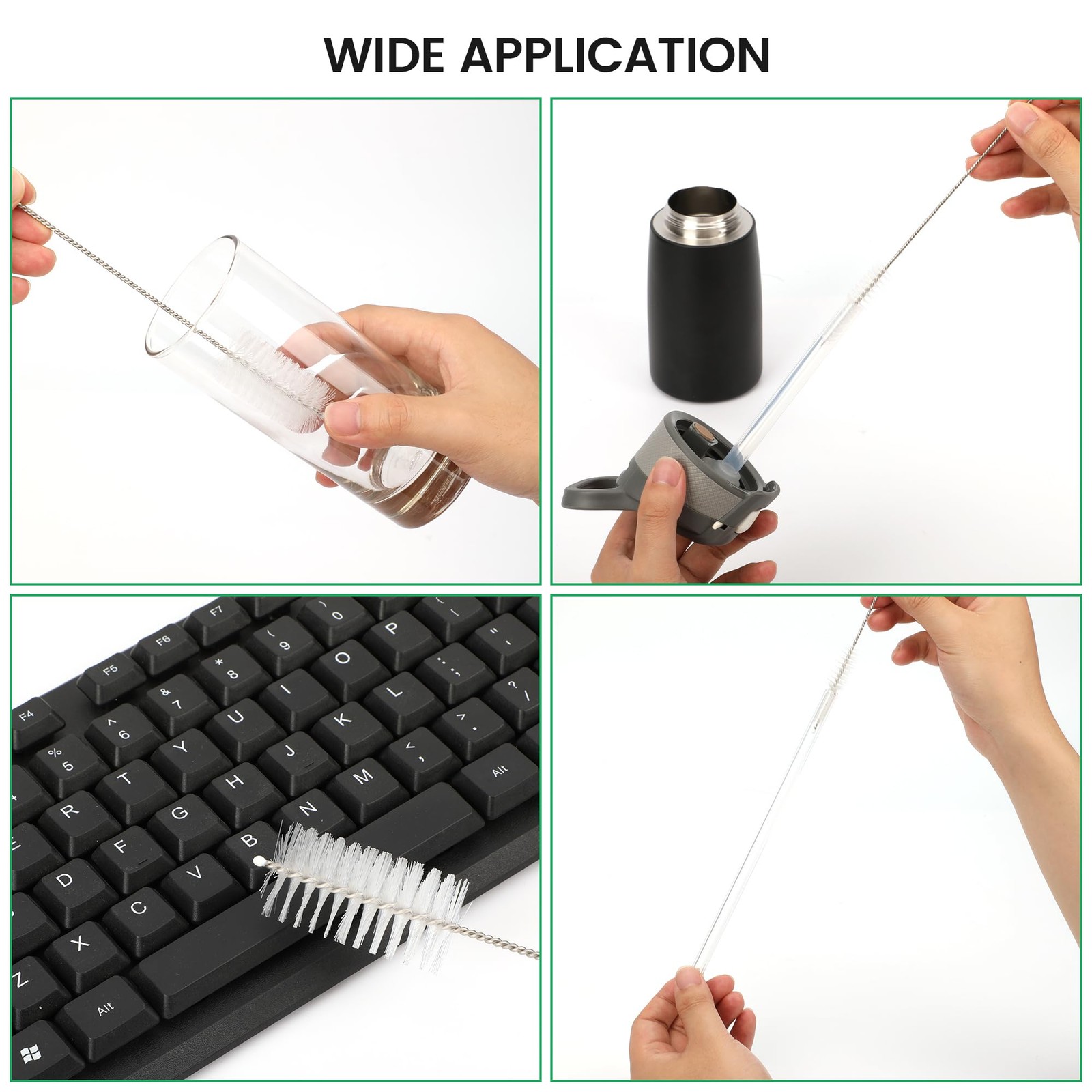 10 Pack Reusable Straw Cleaner Brushes Stainless Steel Handles Nylon Bristles