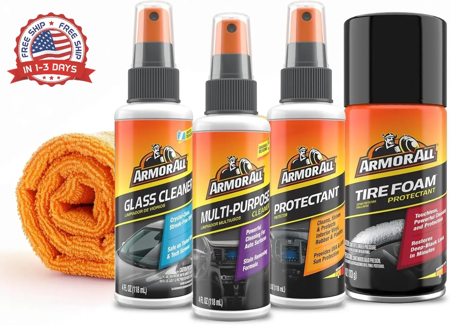 Car Wash and Interior Cleaner Kit by Armor All, Includes Towel, Tire Foam, Glass