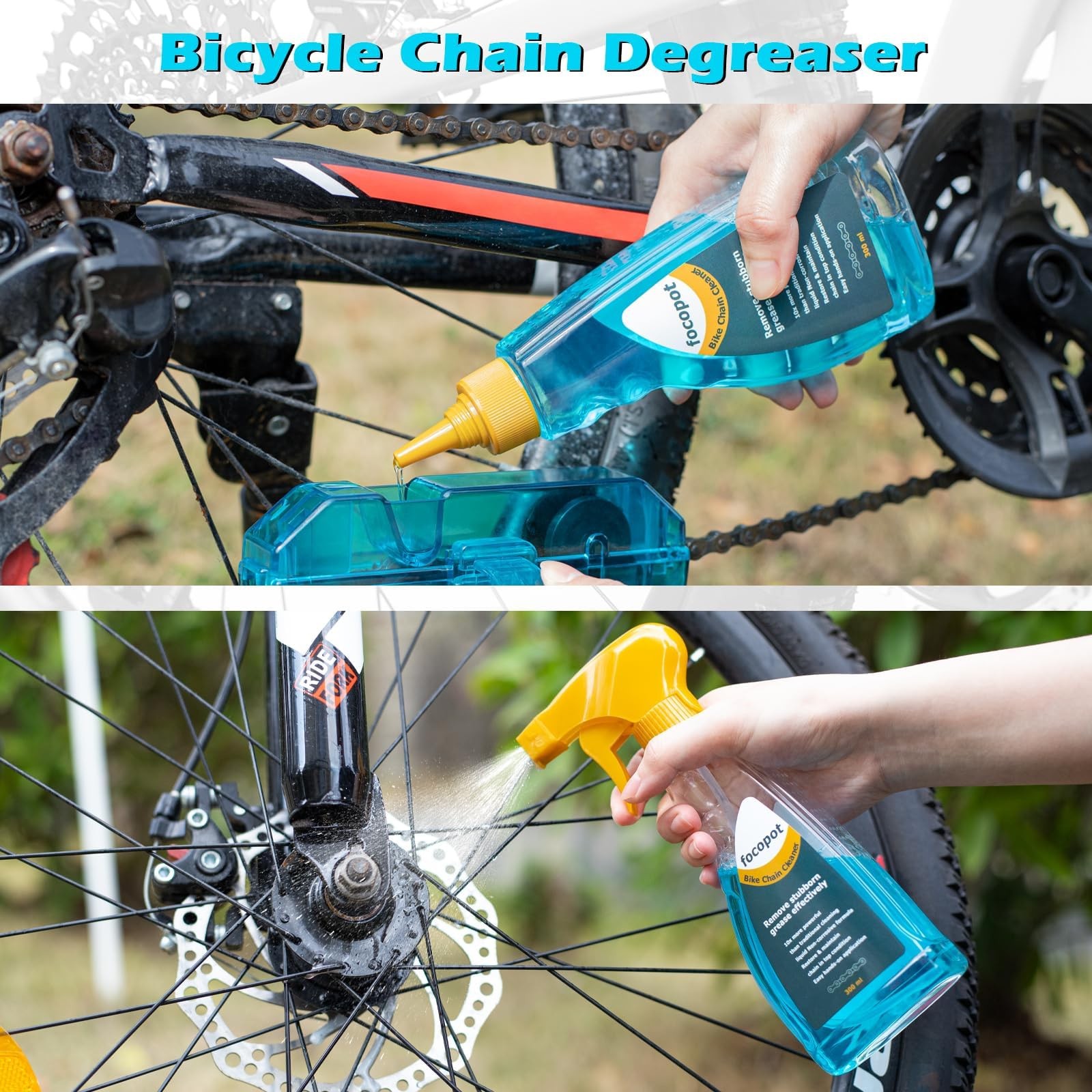 focopot Bike Cleaning Kit with Bicycle Cleaner(25 oz),Degreaser(10 oz),Oil Lu…