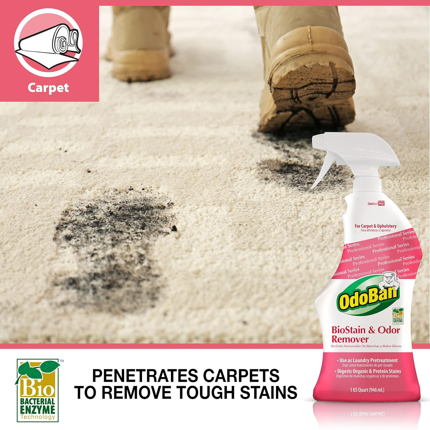 Professional Cleaning Biostain and Odor Remover for Carpet and Upholstery, Made