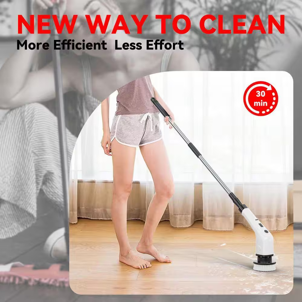 Cordless Portable Carpet Cleaners, Power Scrubber, 2-Speeds, 7-Brush Heads, Long