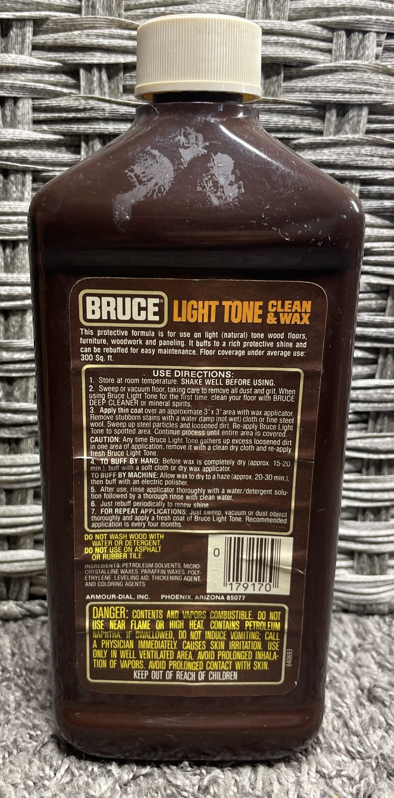 Vintage Bruce Light Tone Clean Wax Wood Floors Paneling 27 fl oz Bottle 35% Full