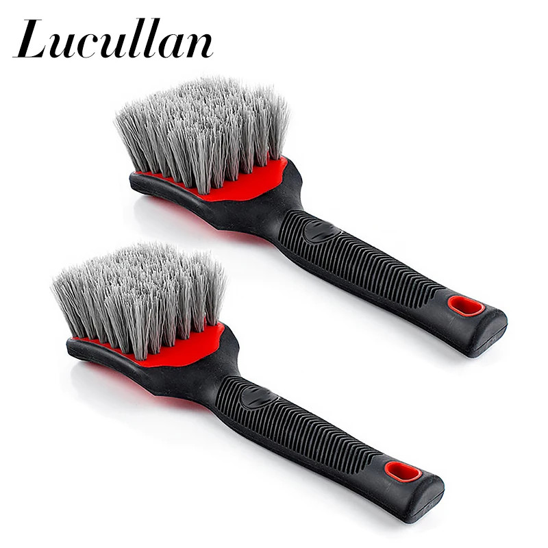 Lucullan Car Wheel Tire Detailing Brush Rubber Handle Scratch-Free Medium Stiff