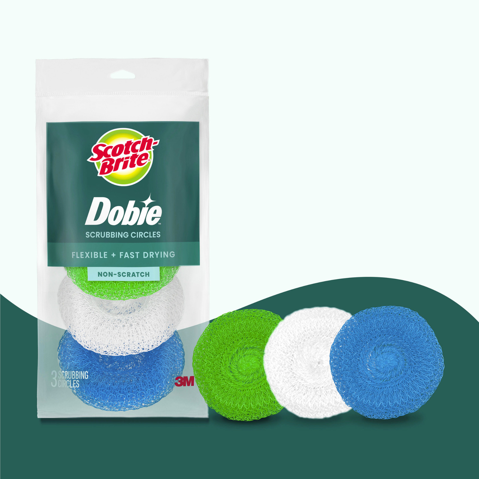 Scotch-Brite Dobie Non-Scratch Plastic Scrubbing Circles: 3-pack Color May Vary