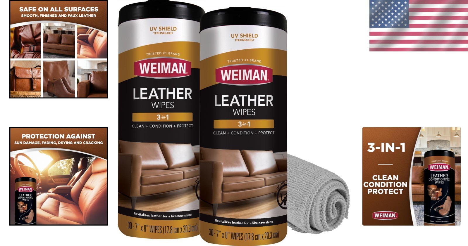 Luxurious Leather Cleaner & Conditioner Wipes – Enhances, Protects, 2 Pack of 60