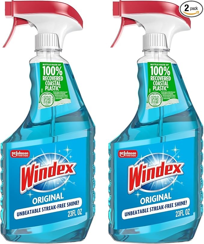 Windex Glass Cleaner Spray Original Blue 23 Fl Oz Pack of 2 Leak Proof free ship