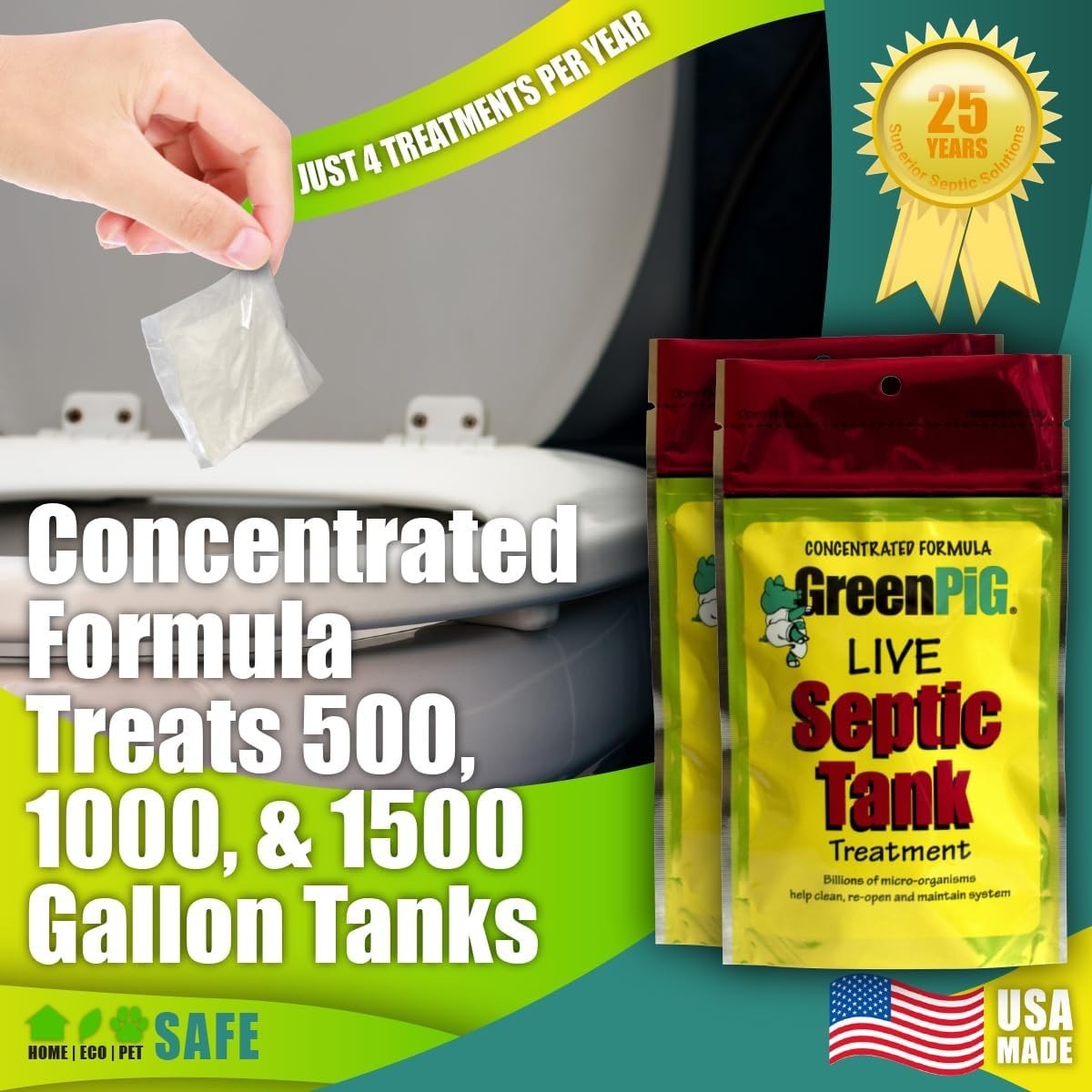 Septic Tank Treatment Packets 8 Count Environmentally Safe Enzyme Bacteria