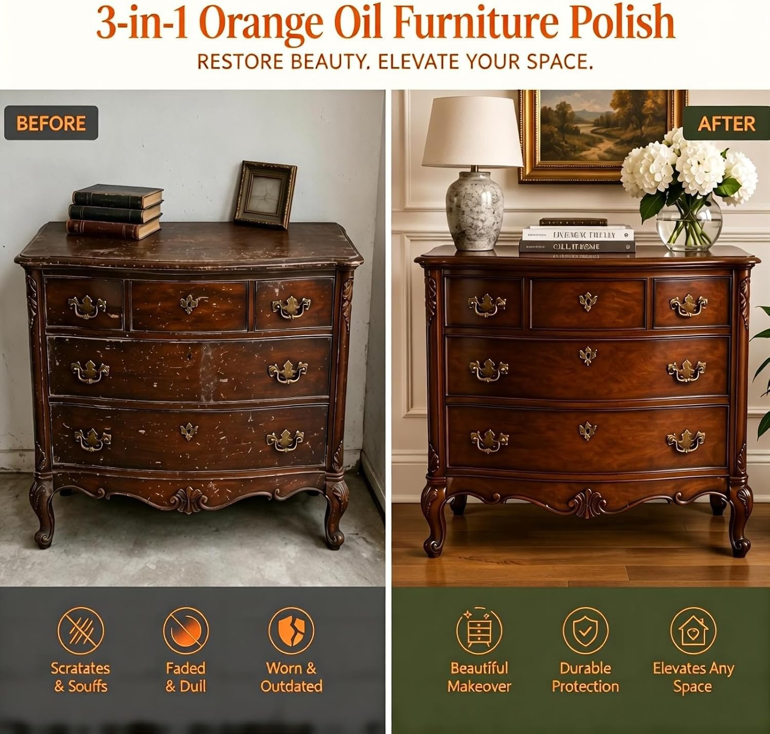 Professional-Grade Wood Cleaner & Polish with Orange Oil – Non-Toxic 10.2 Fl Oz