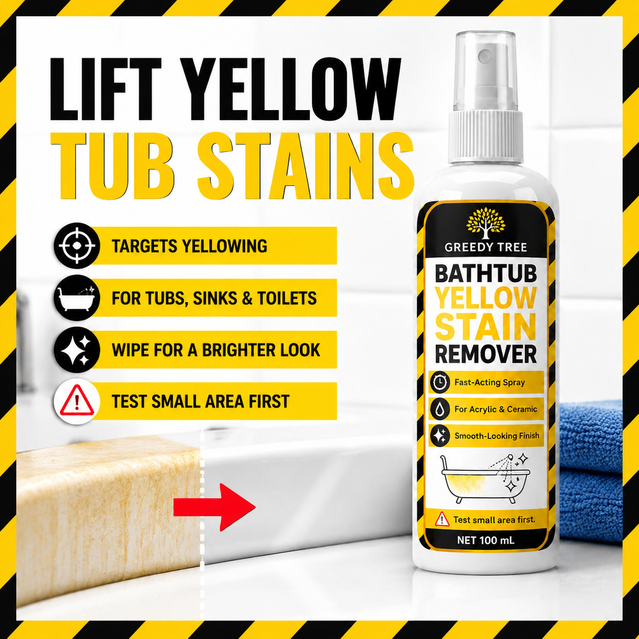 Tub Yellow Stain Cleaner Spray For Acrylic Ceramic And Plastic Surfaces
