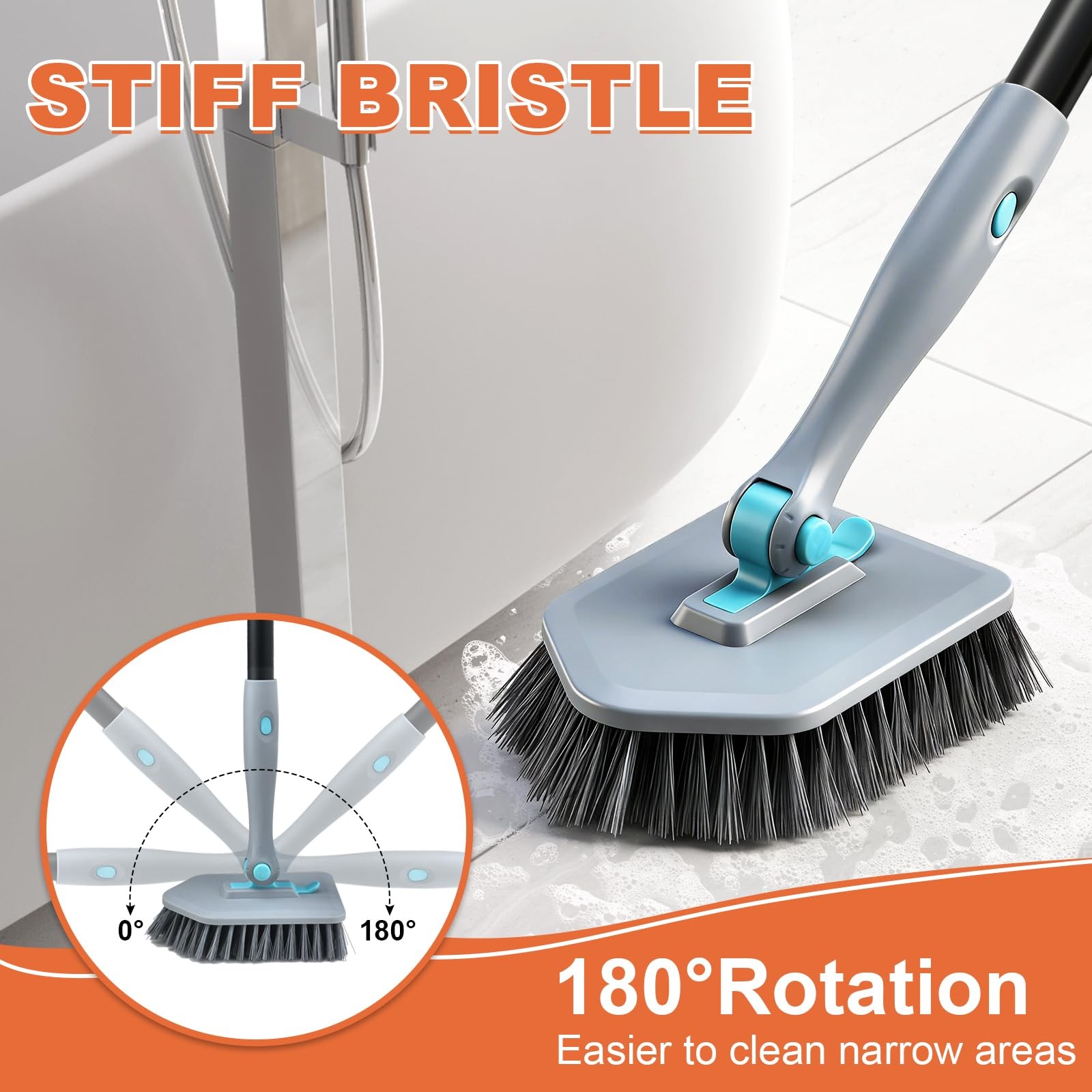 Long Handled Scrub Brush for Shower,3-in-1 Cleaning Brushes with 3 Different …