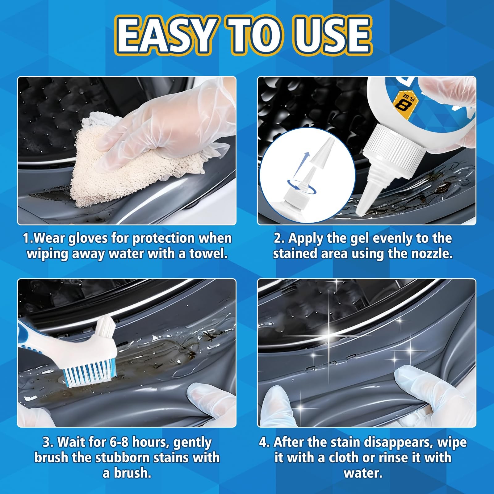 Mold Stain Cleaner Gel, 8 Fl Oz Washing Machine Cleaner with Brush, Mold Clea…
