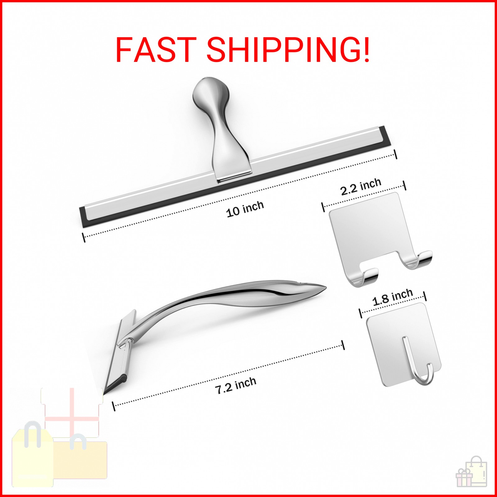 All-Purpose Stainless Steel Shower Squeegee for Shower Glass Door with 2 Adhesiv