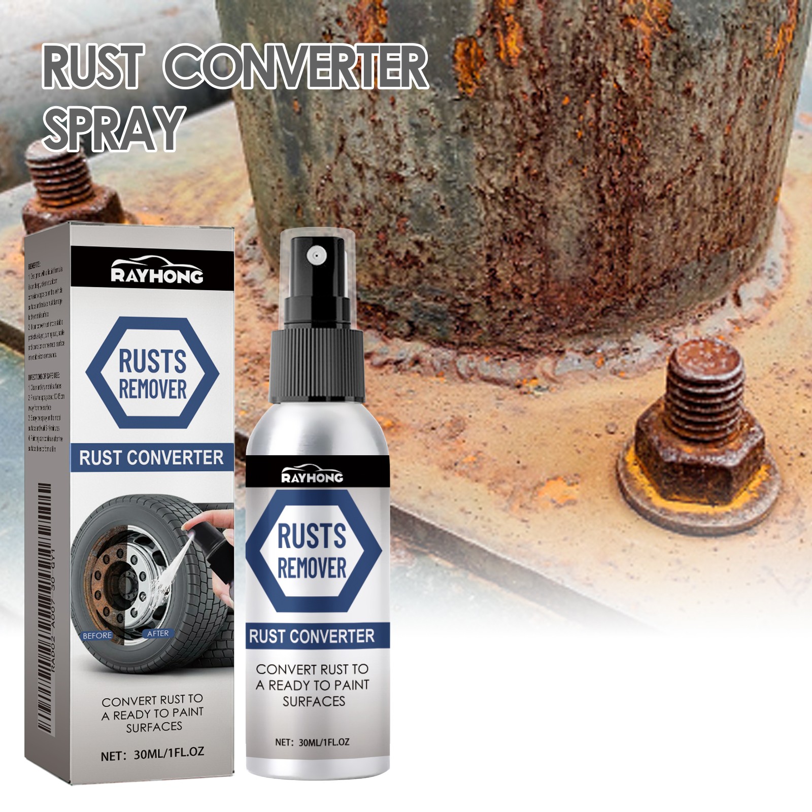 Rust Converter Spray Automotive Rust Reformer Inhibitor Wheel Metal Parts