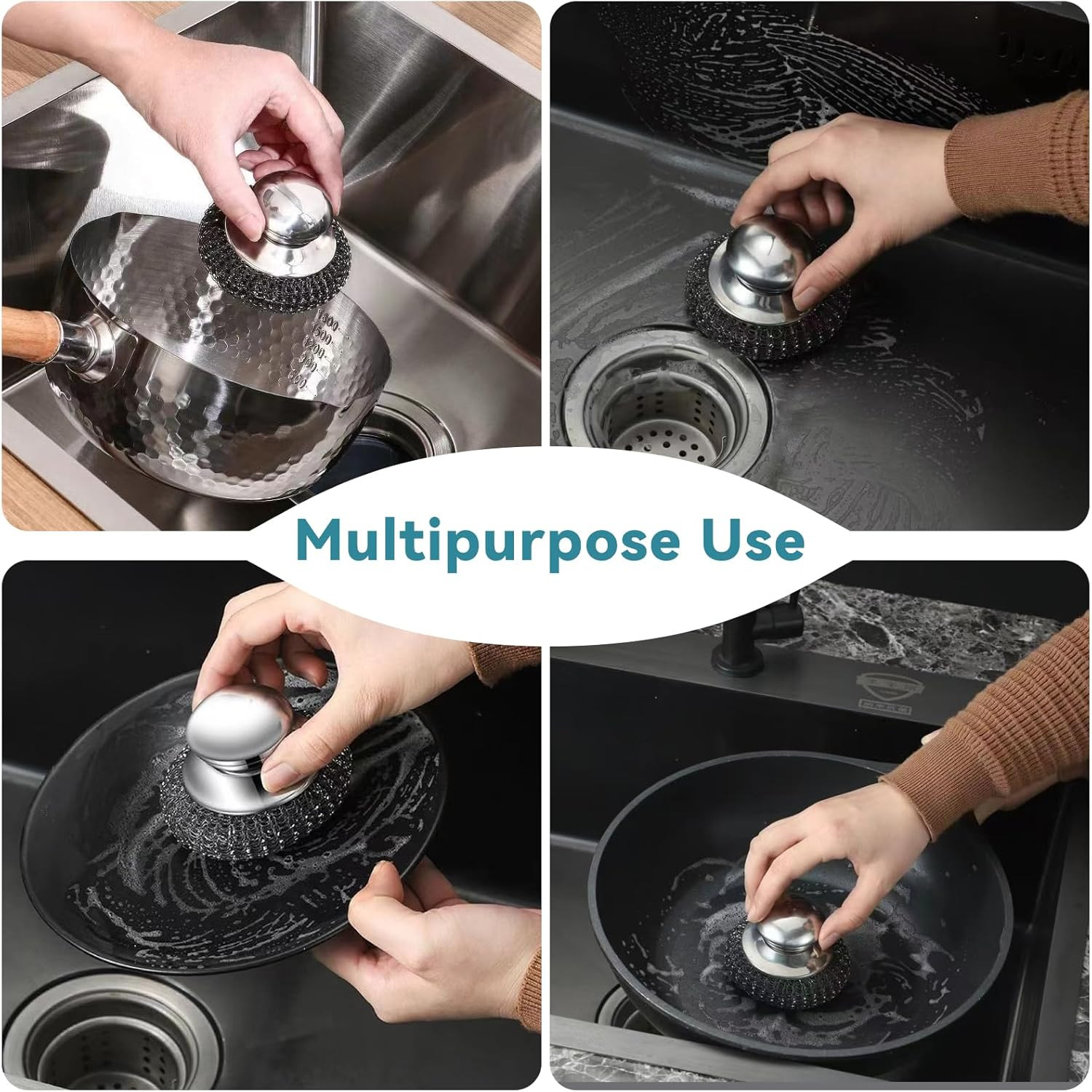 Fregador de Acero Inoxidable con Cepillos para Limpieza de Cocina Ollas y Hornos