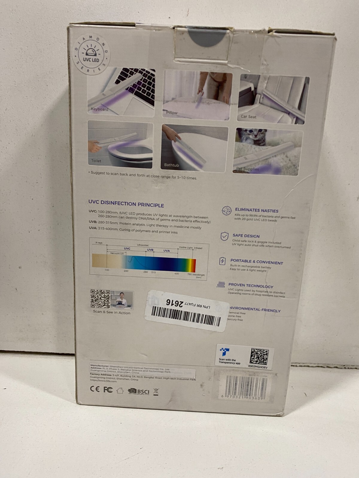 59-S UV-C X5 LED Handheld Sterilized Sterilization for Travel and Hotel