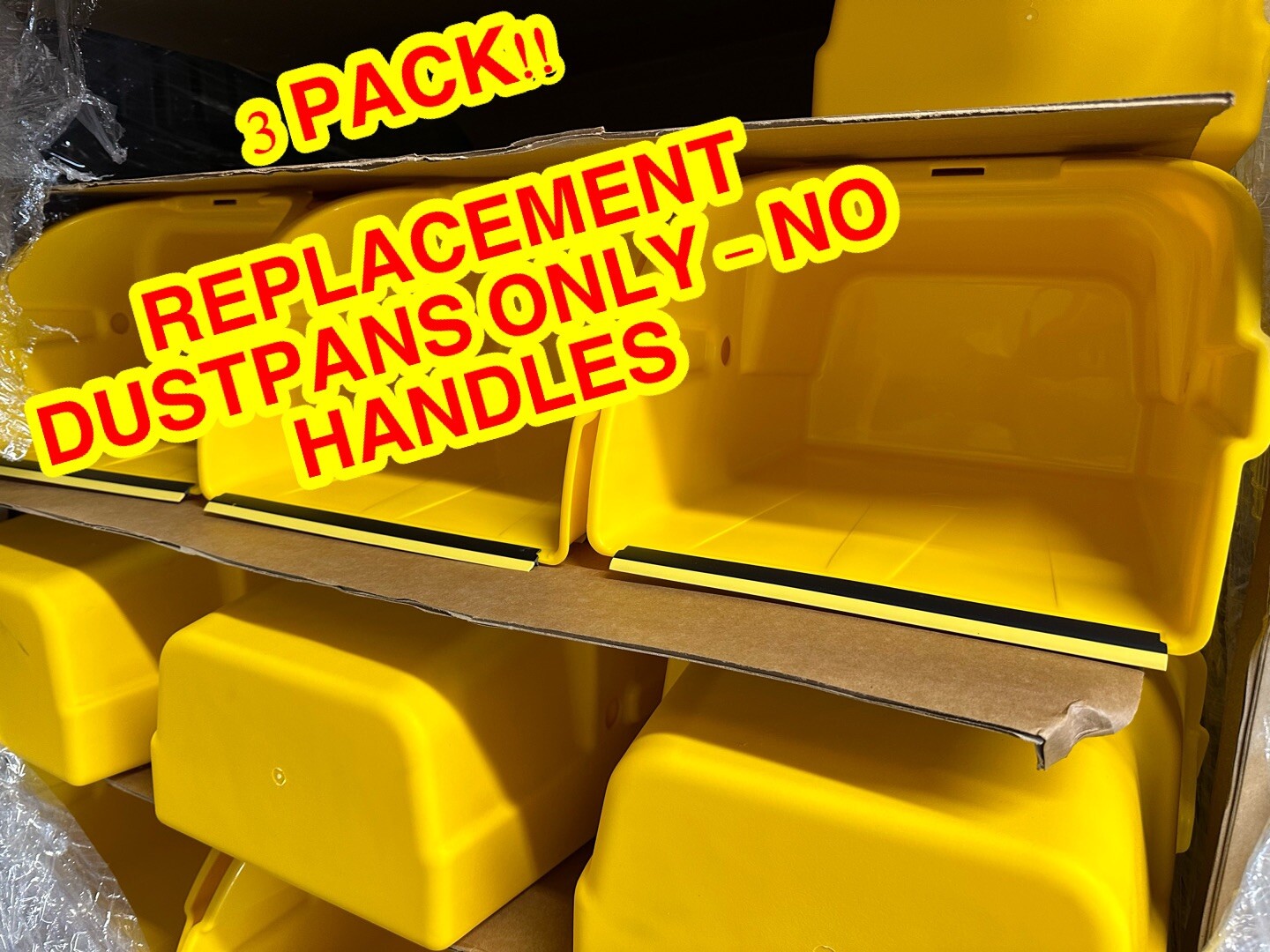 Quickie (3 PACK) Yellow Replacement Jumbo Plastic DUSTPANS ONLY – (NO HANDLES)