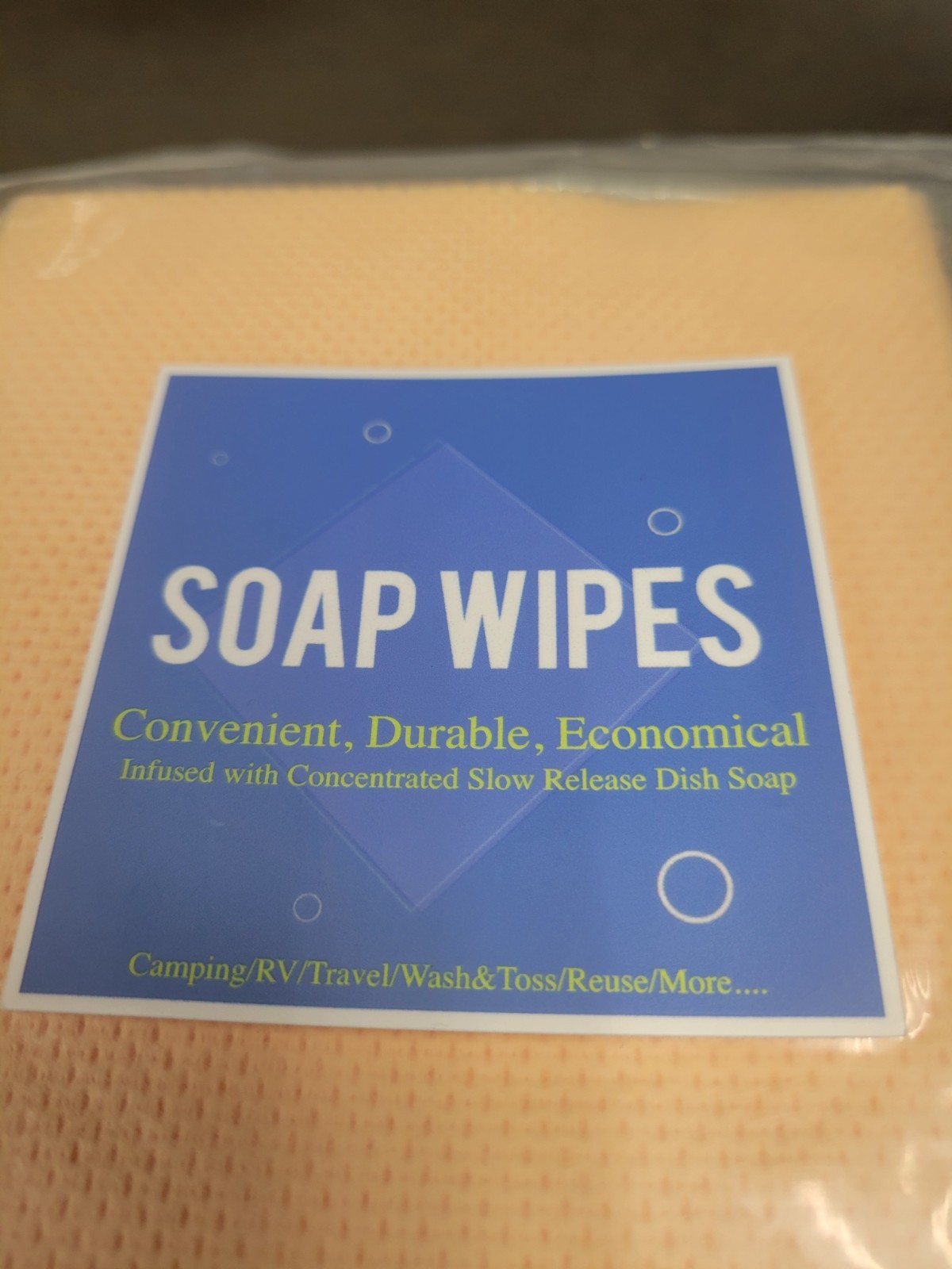 Pack of 20 SOAP WIPES Infused w/Dish Soap. 12″x12 “ea Campin/RV/Travel/Wash&Toss