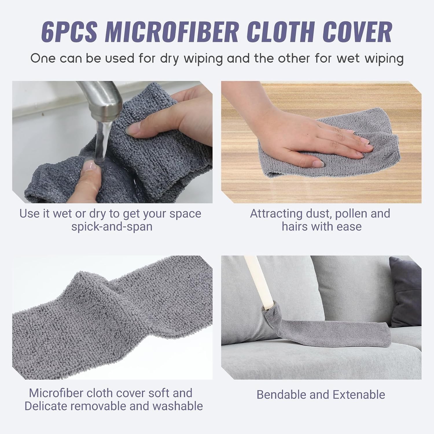 Microfiber Gap Cleaning Cloth Set – 6 Durable, Washable Dust Covers in Gray