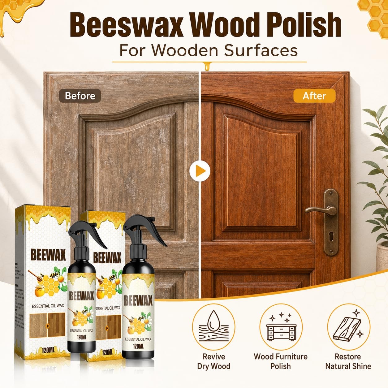 2pcs Beeswax Wood Polish,Bees Wax Furniture Polish And Cleaner,Beeswax Furnit…