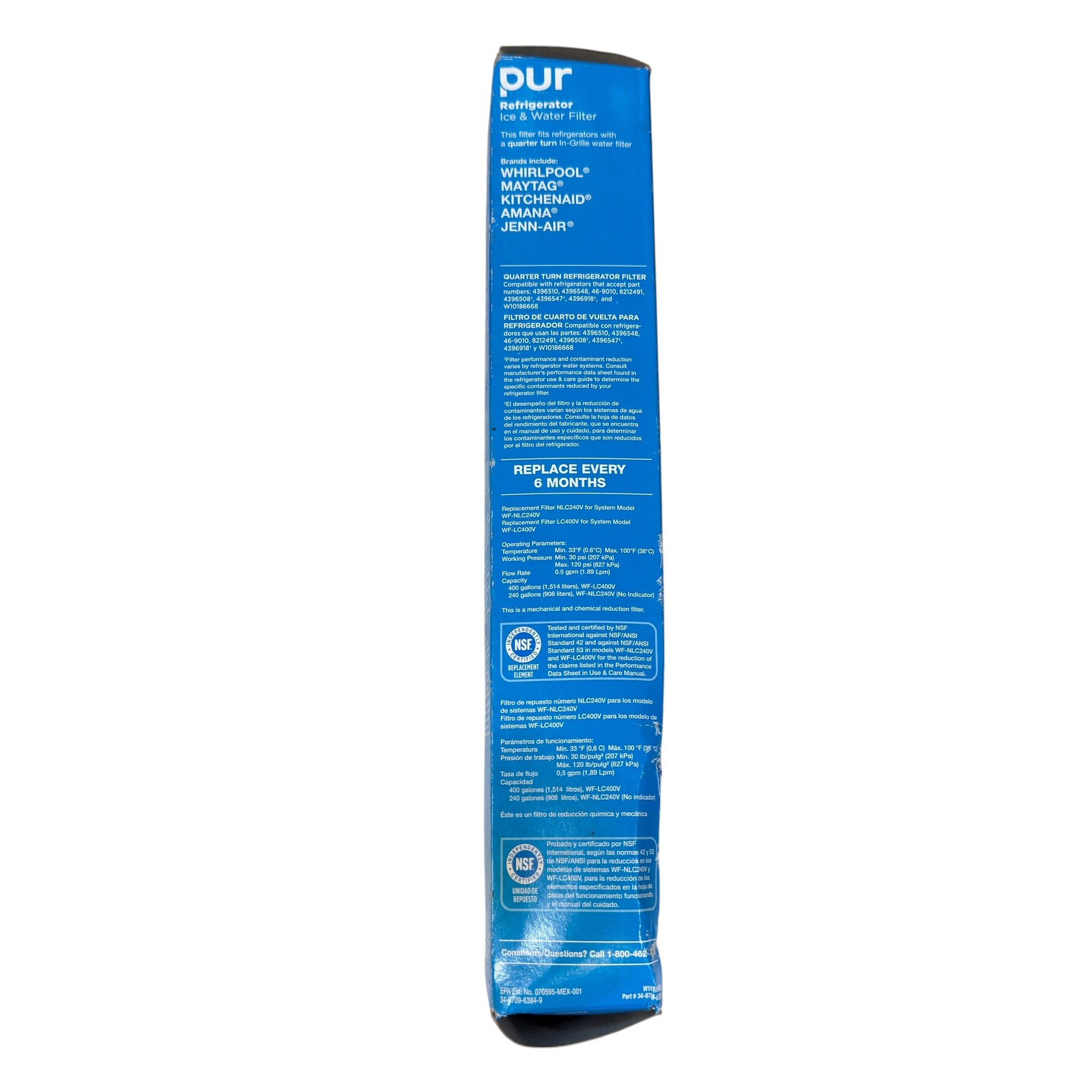 PUR Refrigerator Ice & Water Filter W10186668A Quarter Turn Compatible with