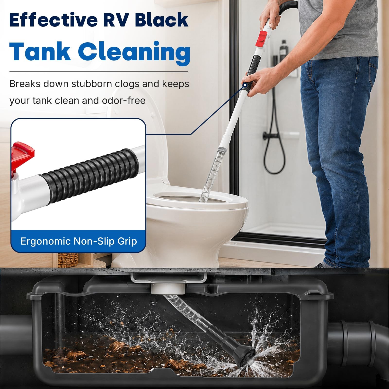 RV Holding Tank Swivel Stik Rinser, RV Black Tank Cleaner Wand with 360° Rota…