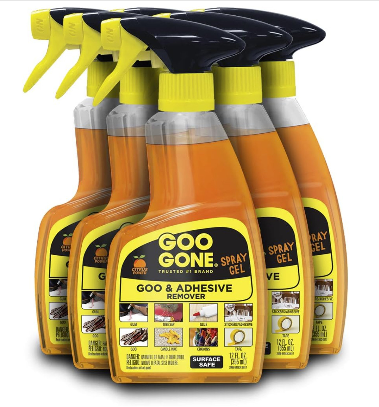 6 PACK Goo Gone Sticky Adhesive Remover, Spray Gel, Orange Citrus