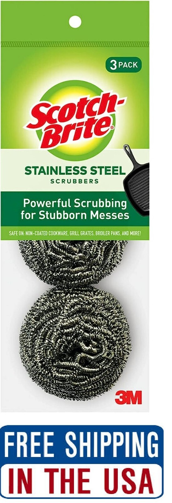 Scotch-Brite Stainless Steel Scrubber, Dish Scrubbers for Cleaning 3 Scrubbers