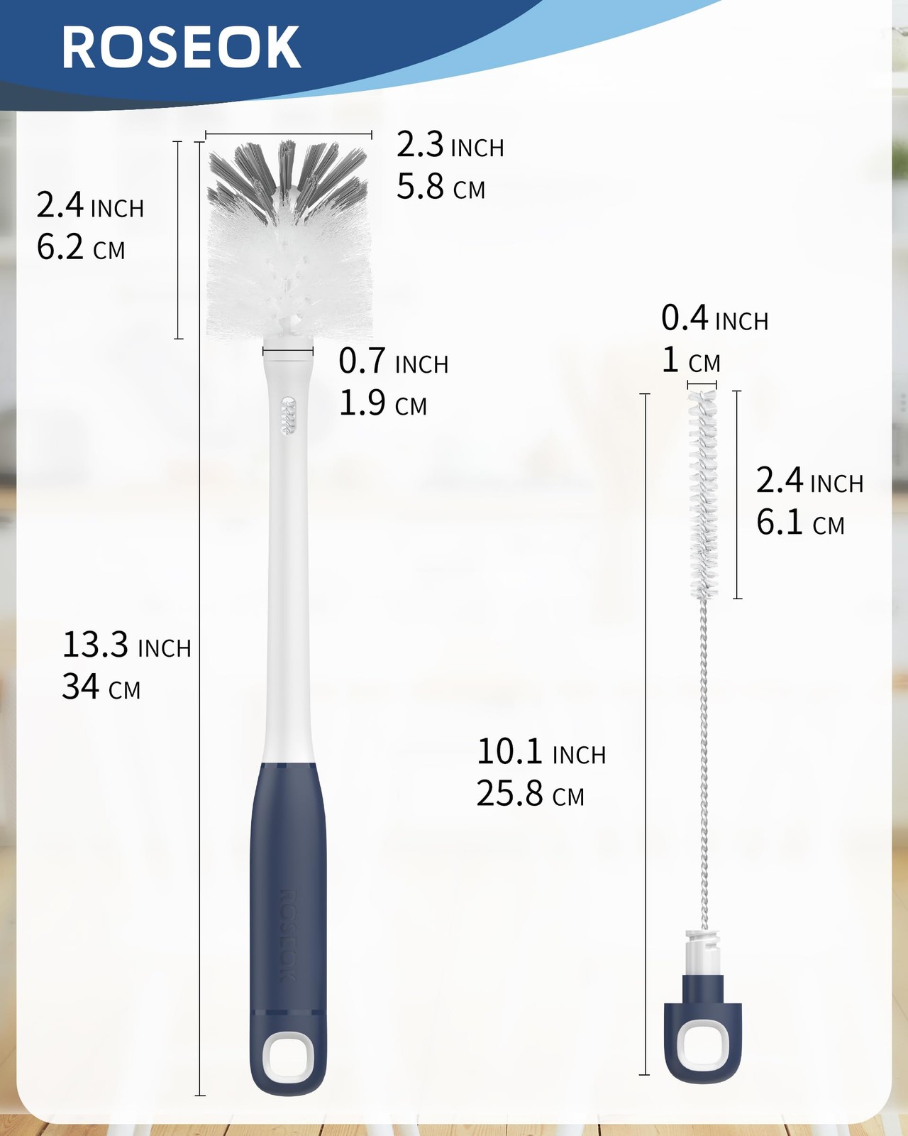 Bottle Brush with Straw Cleaner Brush, 2 in 1, Nylon Bristles