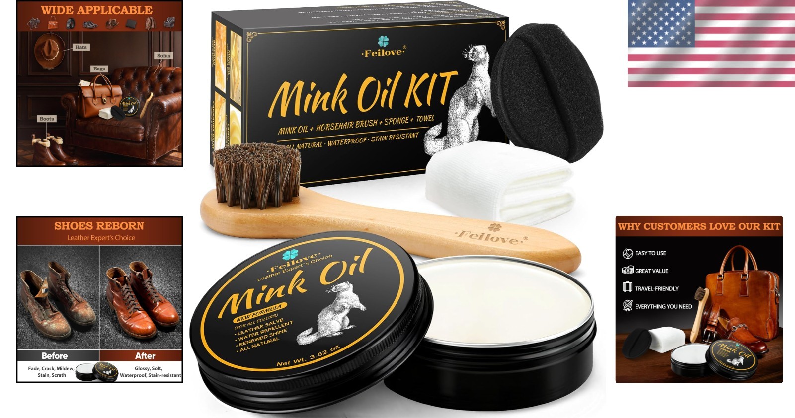 Essential 4-in-1 Mink Oil Conditioner & Cleaner for Boots and Shoes, 3.52 oz