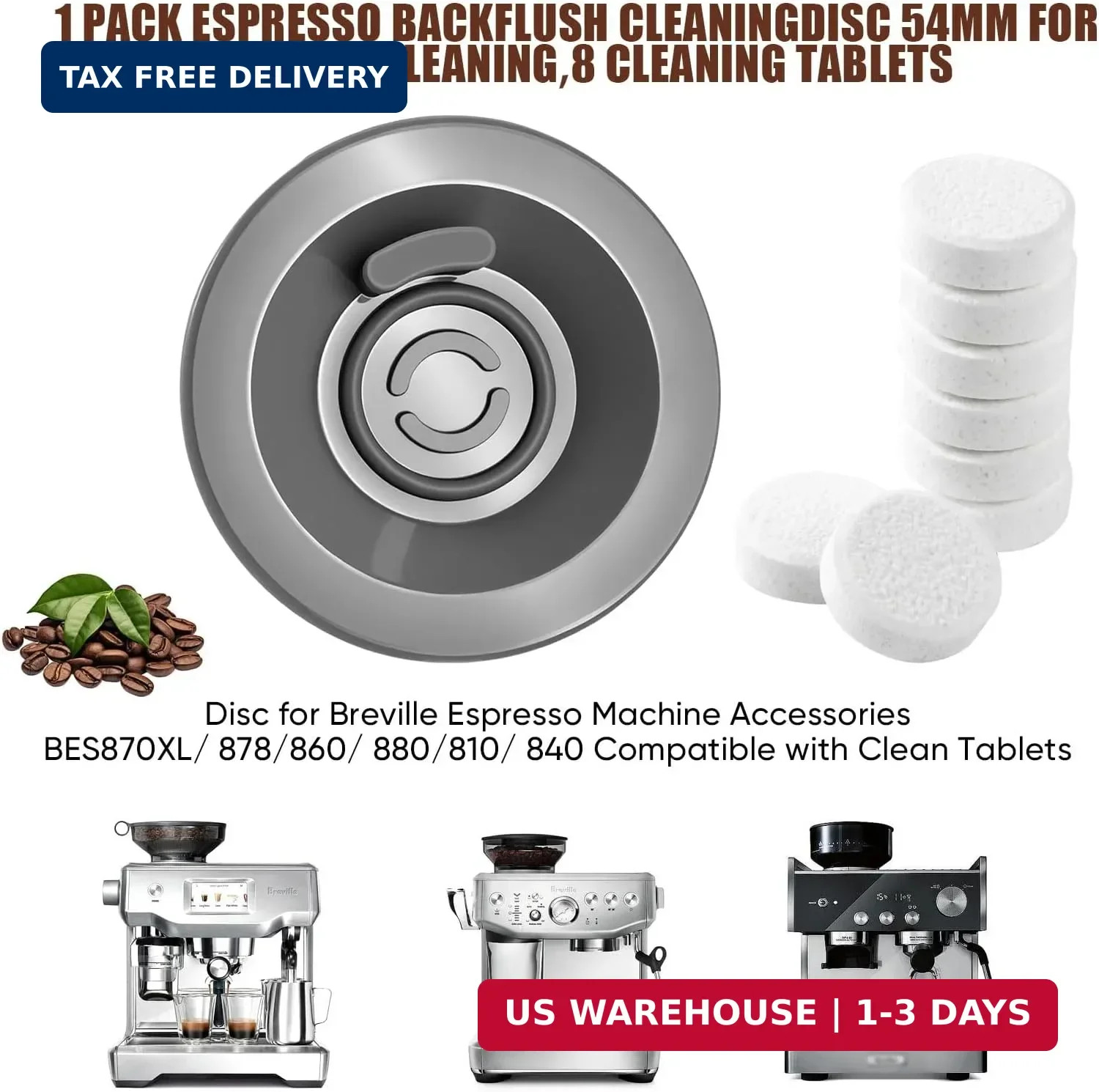 Silicone Espresso Backflush Cleaning Disc 54mm with 8 PCS Cleaning Tablets, Gray