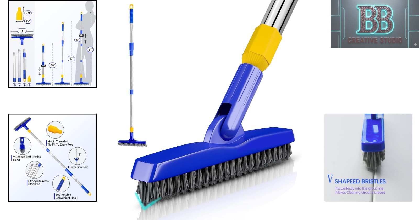 Swivel Grout Cleaning Brush with Adjustable Handle – Perfect for Showers & Tiles
