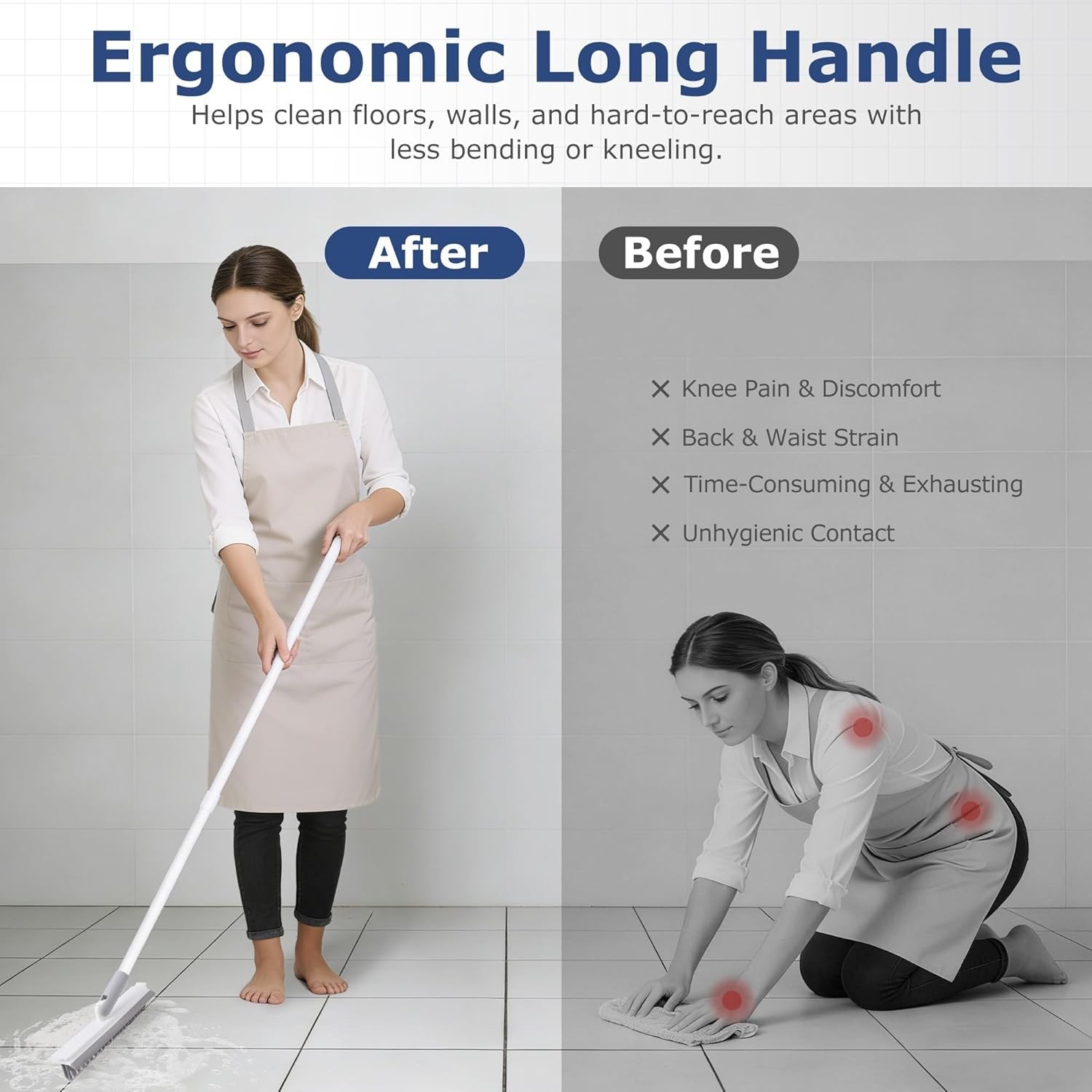 Grout Brush with Long Handle, Floor Cleaning Scrubber with Stiff Bristles for…