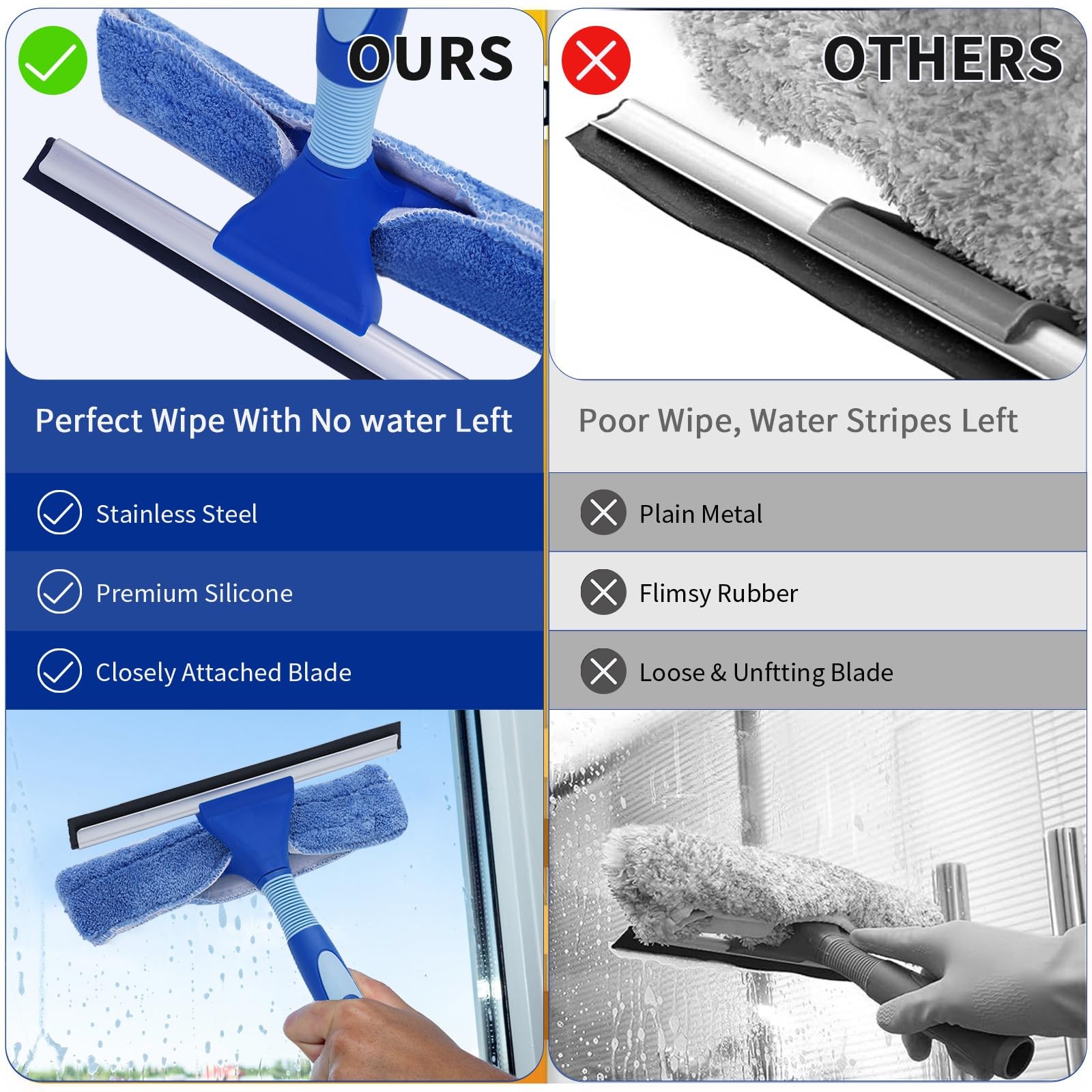 Professional Window Squeegee Kit – 62″ Lightweight Aluminum Pole, 2 in 1 Rota…