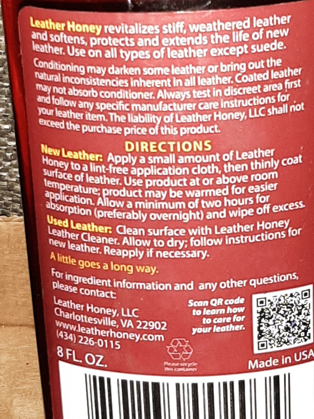 New Lot of 10 Leather Honey Conditioner 8 oz Protects Restores Water Repellent